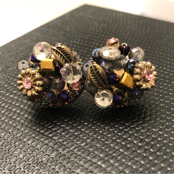 Gold gem rhinestone statement earrings - Picture 3 of 8